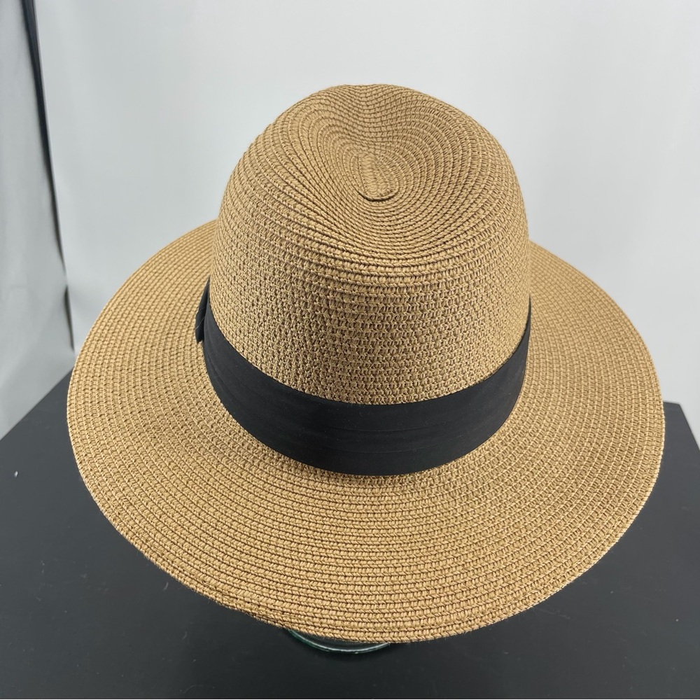 Straw Fedora Beach Sun Hat Wide Brim Panama Roll up Hat UPF 50+ - Picture 4 of 8
